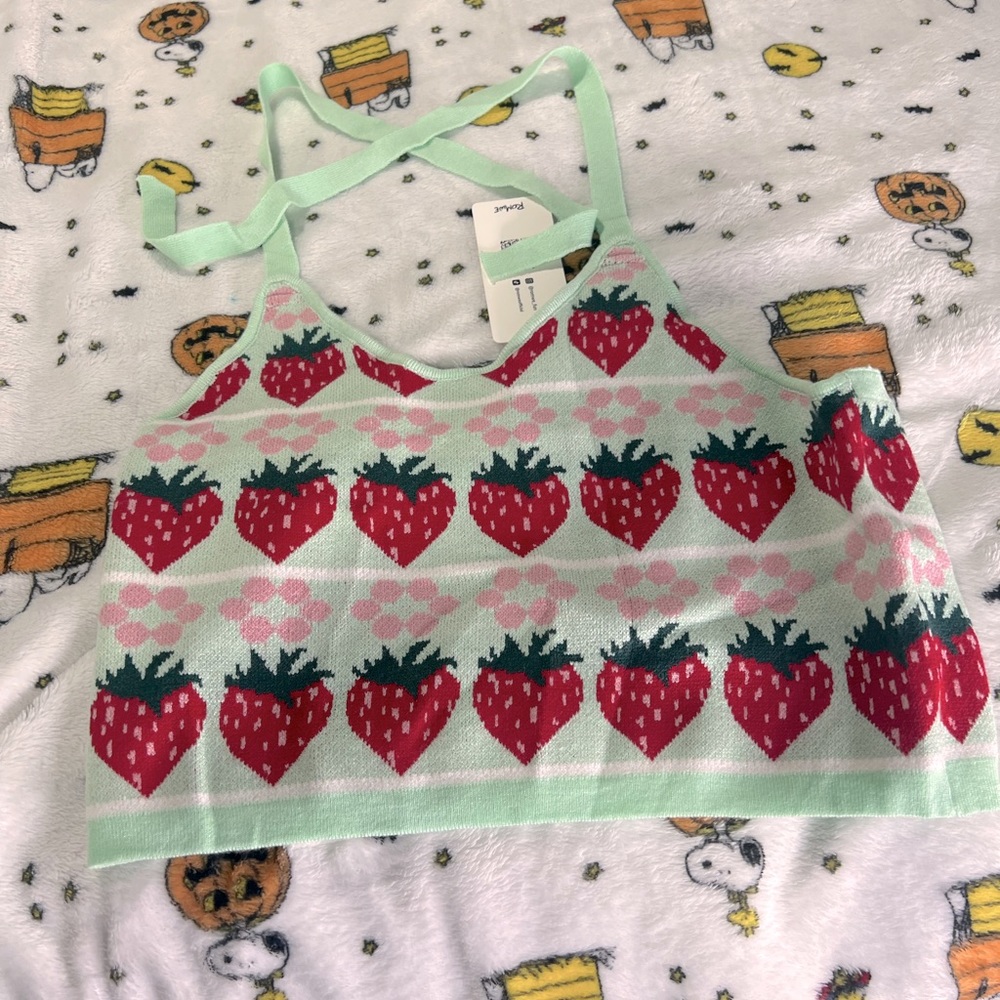 A cute Romwe Strawberry soft sweater crop top